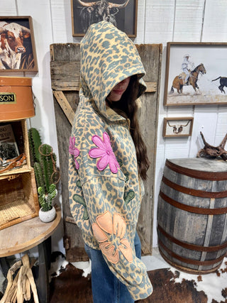 Wildflower Rebel Leopard Flower Appliqué Zip-Up Hoodie - Barbwire n Bougie Boutique