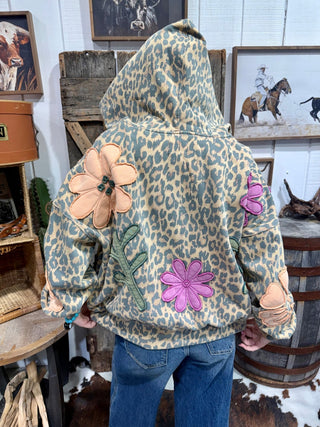 Wildflower Rebel Leopard Flower Appliqué Zip-Up Hoodie - Barbwire n Bougie Boutique