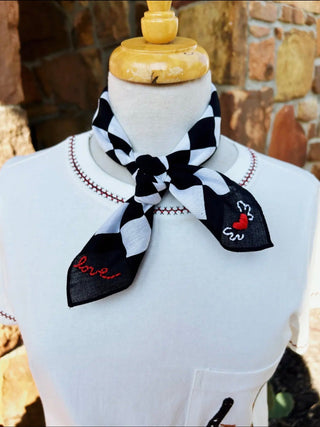 Wings of Love Embroidered Checkered Wild Rag Scarf - Barbwire n Bougie Boutique