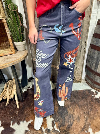 Yee Haw Howdy Western Print Wide Leg Pants - Barbwire n Bougie Boutique