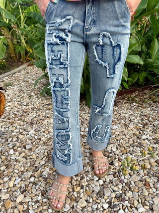 Yeehaw Western Patchwork Jeans | Vintage Cowgirl Denim Jeans - Barbwire n Bougie Boutique