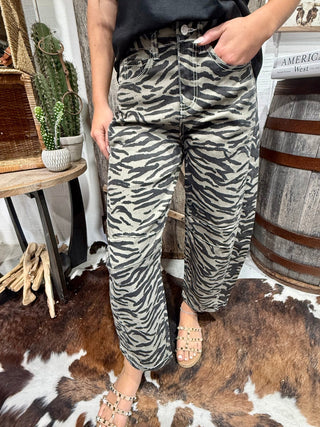 Zebra Print Cropped Barrel Jeans | High-Rise Relaxed Fit Statement Denim - Barbwire n Bougie Boutique