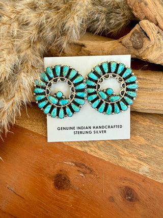 Zeita Begay Native American Turquoise Cluster Hoop Earrings - Barbwire n Bougie Boutique