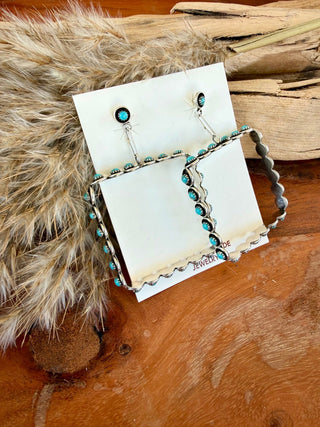 Zuni Made Sterling Silver Turquoise 3D Square Statement Earrings - Barbwire n Bougie Boutique