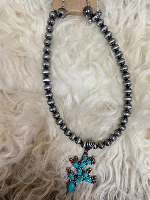 Faux Navajo Pearl and Cactus Choker Set
